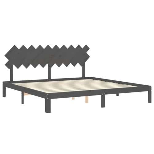 Okvir za krevet s uzglavljem sivi 200 x 200 cm od masivnog drva - Siva 200 x 200 cm Cijena