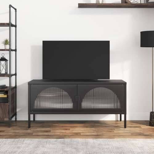 TV ormarić crni 105 x 35 x 50 cm od stakla i čelika Cijena
