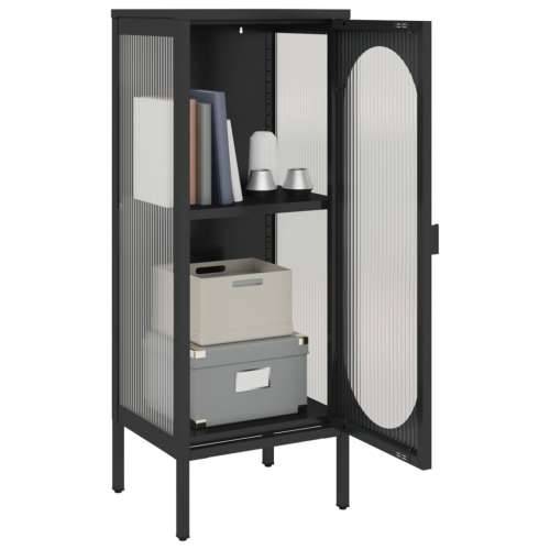 Komoda crna 40 x 35 x 105 cm od stakla i čelika Cijena