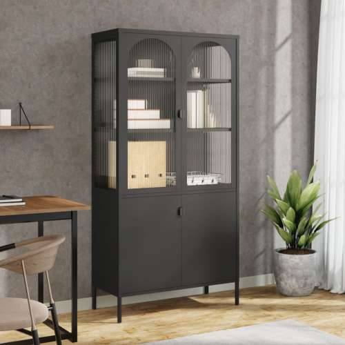 Visoka komoda crna 90 x 40 x 180 cm od stakla i čelika Cijena