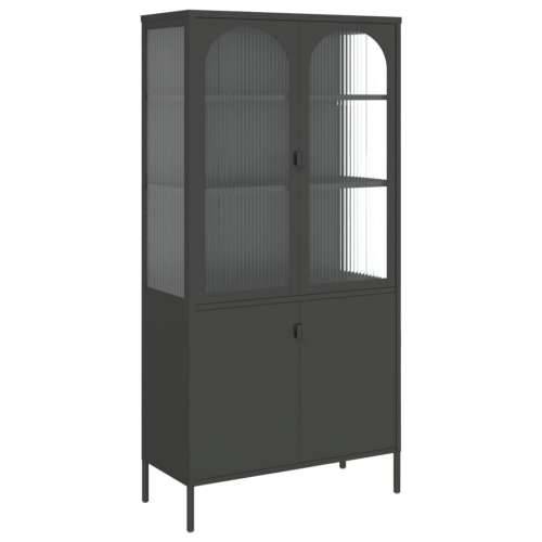 Visoka komoda crna 90 x 40 x 180 cm od stakla i čelika Cijena