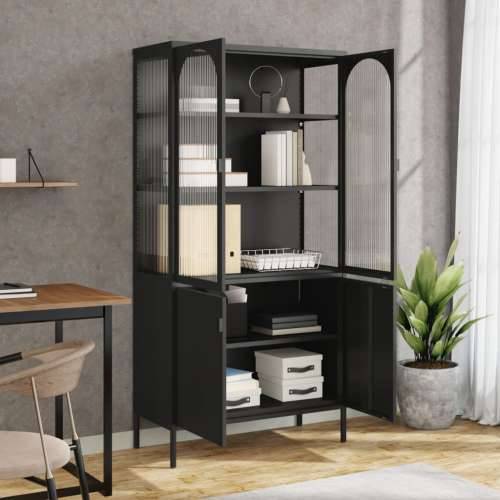 Visoka komoda crna 90 x 40 x 180 cm od stakla i čelika Cijena