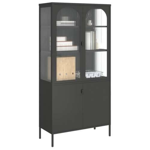 Visoka komoda crna 90 x 40 x 180 cm od stakla i čelika Cijena