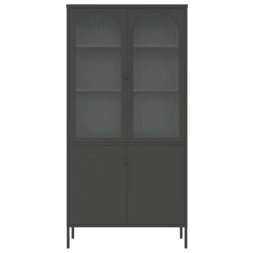 Visoka komoda crna 90 x 40 x 180 cm od stakla i čelika Cijena