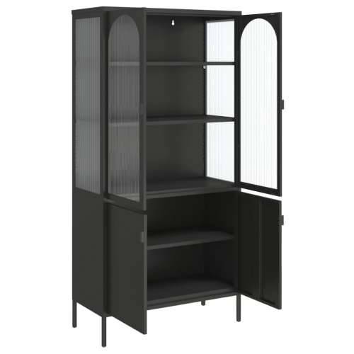 Visoka komoda crna 90 x 40 x 180 cm od stakla i čelika Cijena