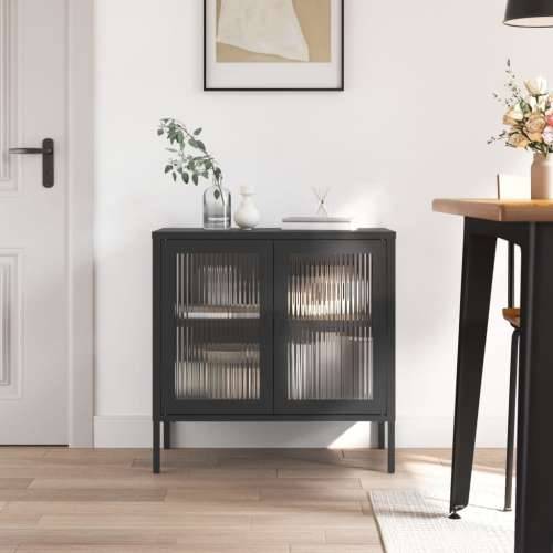 Komoda crna 70 x 35 x 70 cm od stakla i čelika Cijena
