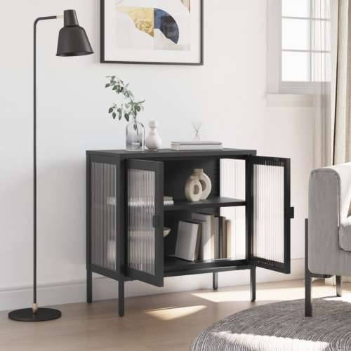Komoda crna 70 x 35 x 70 cm od stakla i čelika Cijena