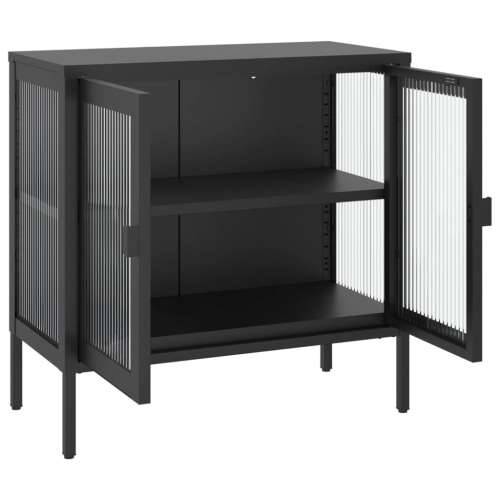 Komoda crna 70 x 35 x 70 cm od stakla i čelika Cijena