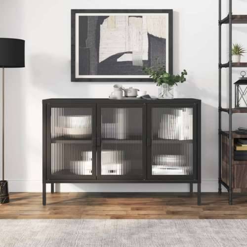 Komoda crna 105 x 35 x 70 cm od stakla i čelika Cijena