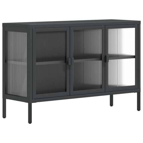 Komoda crna 105 x 35 x 70 cm od stakla i čelika Cijena