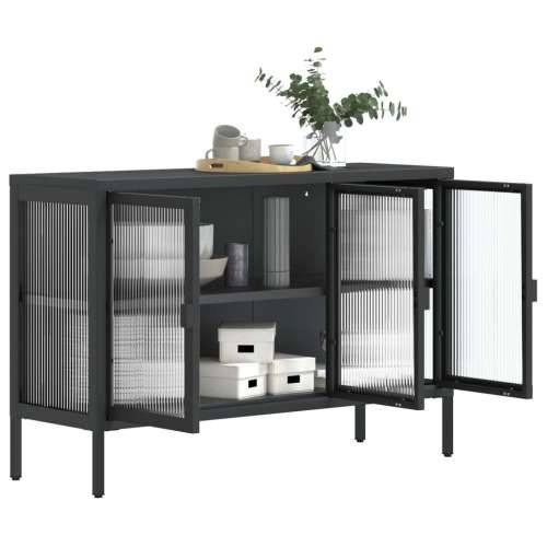 Komoda crna 105 x 35 x 70 cm od stakla i čelika Cijena