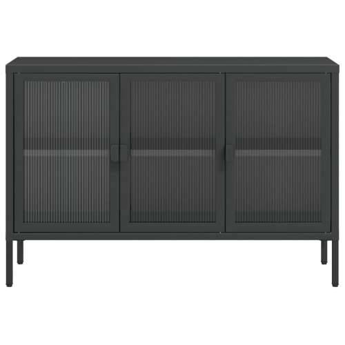 Komoda crna 105 x 35 x 70 cm od stakla i čelika Cijena