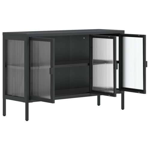 Komoda crna 105 x 35 x 70 cm od stakla i čelika Cijena