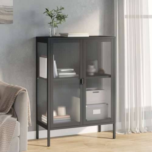 Komoda crna 75 x 35 x 105 cm od stakla i čelika Cijena