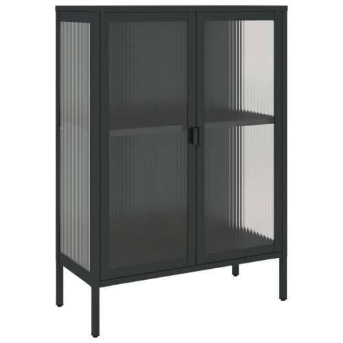 Komoda crna 75 x 35 x 105 cm od stakla i čelika Cijena
