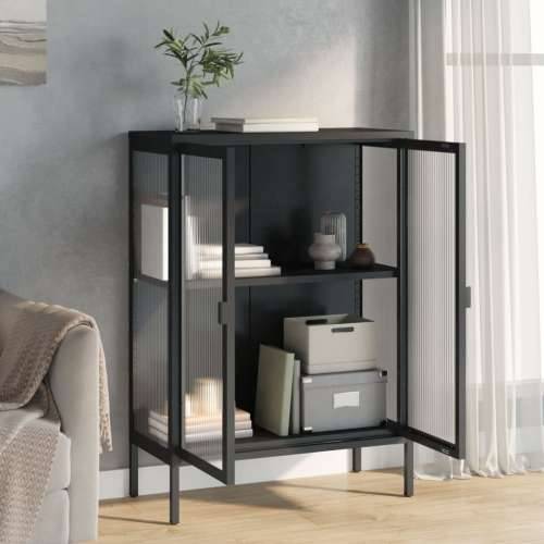 Komoda crna 75 x 35 x 105 cm od stakla i čelika Cijena