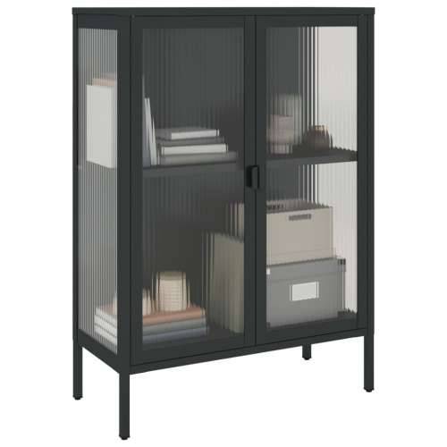 Komoda crna 75 x 35 x 105 cm od stakla i čelika Cijena