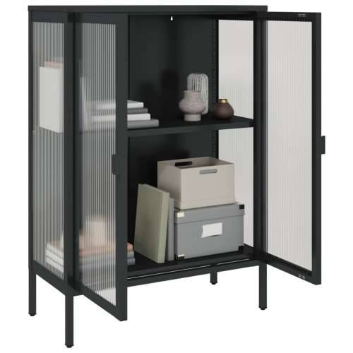 Komoda crna 75 x 35 x 105 cm od stakla i čelika Cijena