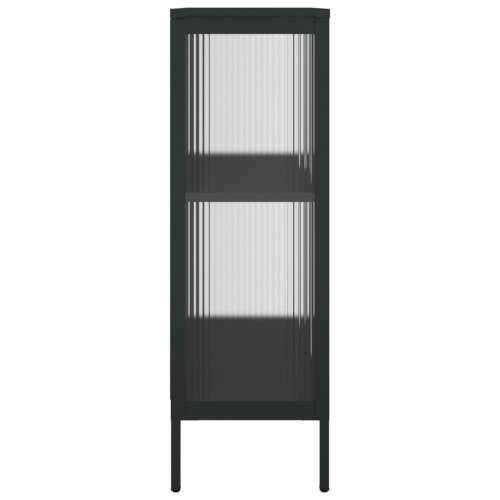 Komoda crna 75 x 35 x 105 cm od stakla i čelika Cijena