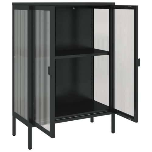 Komoda crna 75 x 35 x 105 cm od stakla i čelika Cijena
