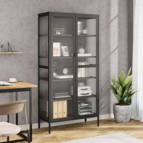Visoka komoda crna 85 x 40 x 180 cm od stakla i čelika Cijena