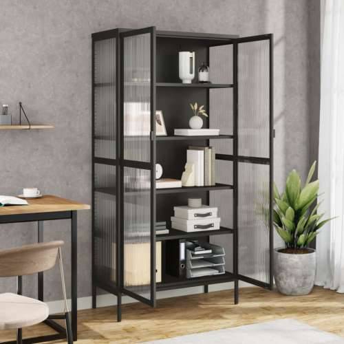 Visoka komoda crna 85 x 40 x 180 cm od stakla i čelika Cijena