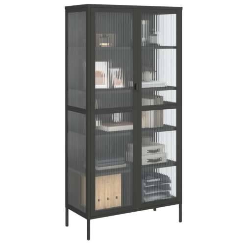 Visoka komoda crna 85 x 40 x 180 cm od stakla i čelika Cijena