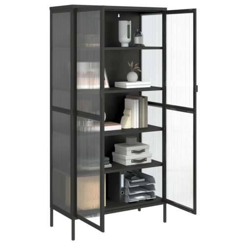 Visoka komoda crna 85 x 40 x 180 cm od stakla i čelika Cijena