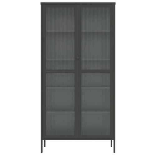 Visoka komoda crna 85 x 40 x 180 cm od stakla i čelika Cijena