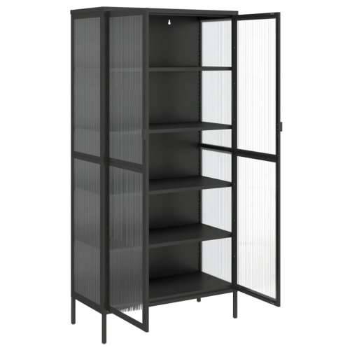 Visoka komoda crna 85 x 40 x 180 cm od stakla i čelika Cijena
