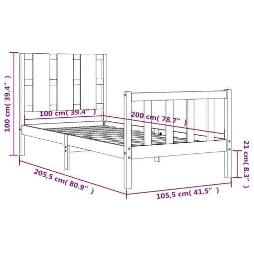 Okvir za krevet s uzglavljem crna 100x200 cm od masivnog drva - Crna 100 x 200 cm Cijena