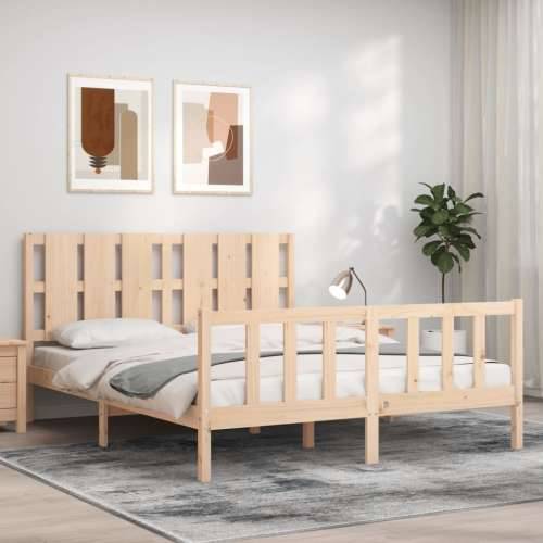 Okvir kreveta s uzglavljem veliki bračni od masivnog drva - Prirodna 150 x 200 cm Cijena