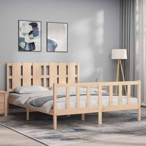 Okvir kreveta s uzglavljem veliki bračni od masivnog drva - Prirodna 150 x 200 cm Cijena