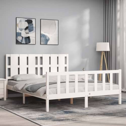 Okvir kreveta s uzglavljem bijeli bračni od masivnog drva - Bijela 150 x 200 cm Cijena