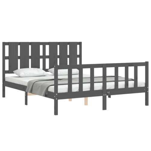 Okvir kreveta s uzglavljem sivi veliki bračni od masivnog drva - Siva 150 x 200 cm Cijena