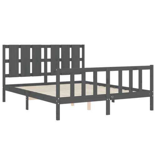Okvir kreveta s uzglavljem sivi veliki bračni od masivnog drva - Siva 150 x 200 cm Cijena