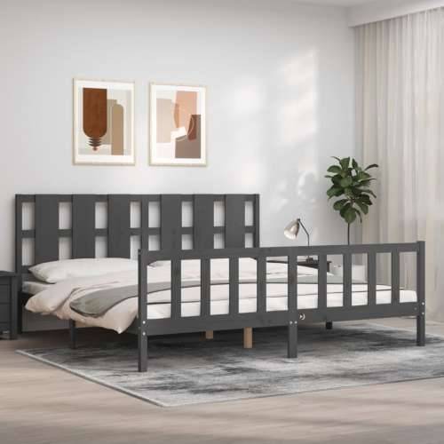 Okvir za krevet s uzglavljem sivi 200 x 200 cm od masivnog drva - Siva 200 x 200 cm Cijena