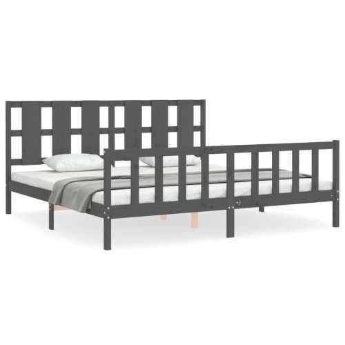 Okvir za krevet s uzglavljem sivi 200 x 200 cm od masivnog drva - Siva 200 x 200 cm Cijena