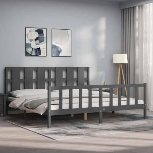 Okvir za krevet s uzglavljem sivi 200 x 200 cm od masivnog drva - Siva 200 x 200 cm Cijena