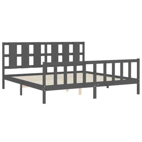 Okvir za krevet s uzglavljem sivi 200 x 200 cm od masivnog drva - Siva 200 x 200 cm Cijena