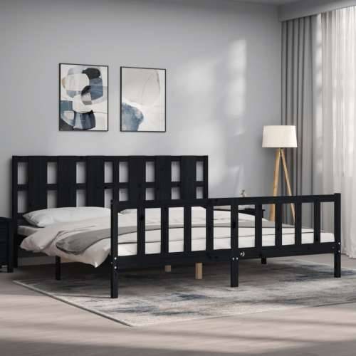 Okvir za krevet s uzglavljem crni 200 x 200 cm od masivnog drva - Crna 200 x 200 cm Cijena