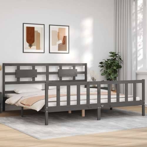 Okvir za krevet s uzglavljem sivi 200 x 200 cm od masivnog drva - Siva 200 x 200 cm Cijena