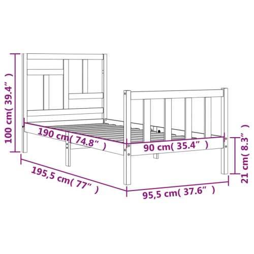 Okvir kreveta s uzglavljem za jednu osobu od masivnog drva - Prirodna 90 x 190 cm Cijena