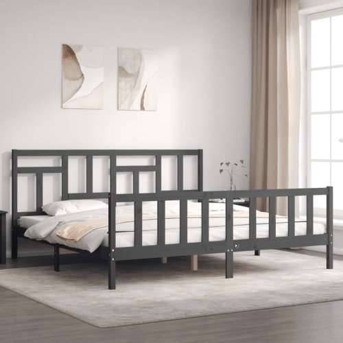 Okvir za krevet s uzglavljem sivi 200 x 200 cm od masivnog drva - Siva 200 x 200 cm Cijena