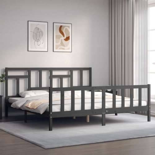 Okvir za krevet s uzglavljem sivi 200 x 200 cm od masivnog drva - Siva 200 x 200 cm Cijena