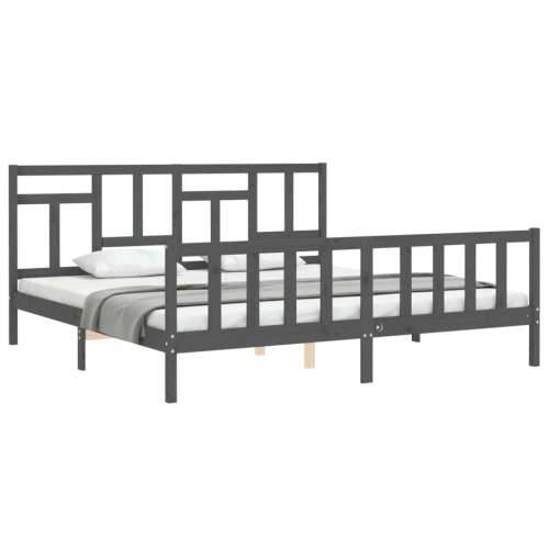 Okvir za krevet s uzglavljem sivi 200 x 200 cm od masivnog drva - Siva 200 x 200 cm Cijena