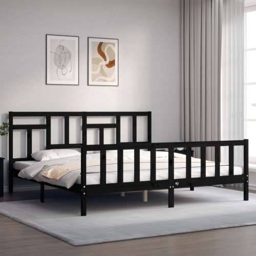 Okvir za krevet s uzglavljem crni 200 x 200 cm od masivnog drva - Crna 200 x 200 cm Cijena