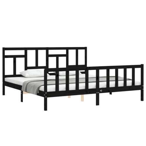 Okvir za krevet s uzglavljem crni 200 x 200 cm od masivnog drva - Crna 200 x 200 cm Cijena