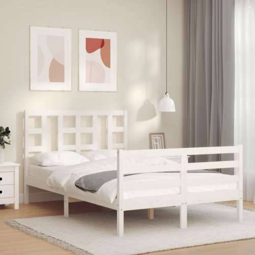 Okvir kreveta s uzglavljem bijeli 120 x 200 cm od masivnog drva - Bijela 120 x 200 cm Cijena