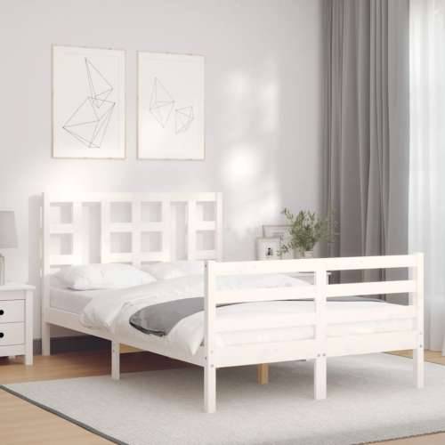 Okvir kreveta s uzglavljem bijeli 120 x 200 cm od masivnog drva - Bijela 120 x 200 cm Cijena